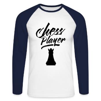 Jeu d’échecs d’échecs Professeur d’échecs - T-shirt baseball manches longues Homme - blanc/marine - Devant - Nik (191cm)