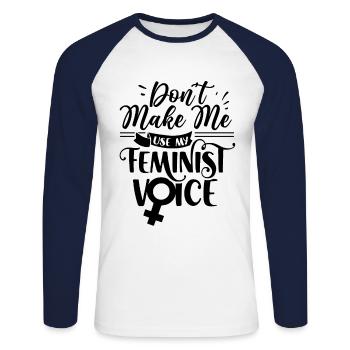 Voix féministe Féministe Féministe - T-shirt baseball manches longues Homme - blanc/marine - Devant - Nik (191cm)