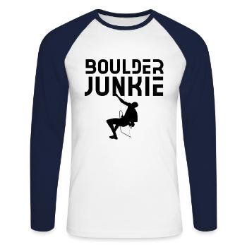 Boulder Junkie Bouldering Boulderer Boulderer - Unisex Long Sleeve Baseball T-Shirt - white/navy - Front - Nik (191cm)