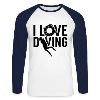 I love Diving Diver Scuba Diving Course - Unisex Long Sleeve Baseball T-Shirt - white/navy - Front - Nik (191cm)