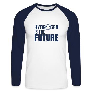 L’hydrogène est le futur symbole H Hydrogen - T-shirt baseball manches longues Homme - blanc/marine - Devant - Nik (191cm)