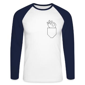 OK Look in game hand sign symbol - Unisex Long Sleeve Baseball T-Shirt - white/navy - Front - Nik (191cm)