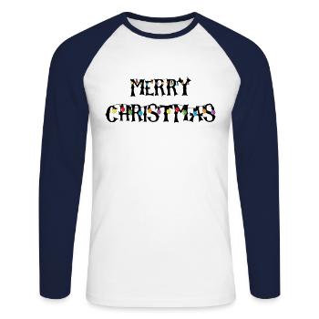 Merry Christmas String lights gift - Unisex Long Sleeve Baseball T-Shirt - white/navy - Front - Nik (191cm)
