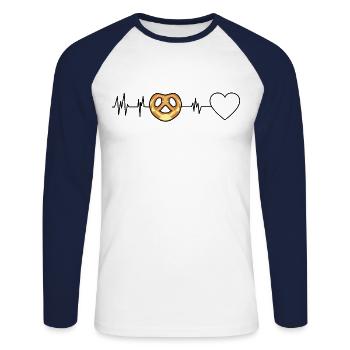 ECG cardiaque Bretzel Fréquence cardiaque Bretzel - T-shirt baseball manches longues Homme - blanc/marine - Devant - Nik (191cm)