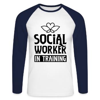 Social worker in training Social worker Beru - Unisex Long Sleeve Baseball T-Shirt - white/navy - Front - Nik (191cm)