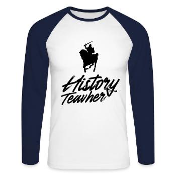 History Teacher Nerd History Historian - Unisex Long Sleeve Baseball T-Shirt - white/navy - Front - Nik (191cm)