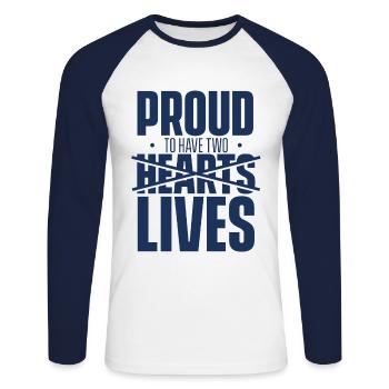 Proud to Have Two Hearts Life Surgery Heart - Unisex Long Sleeve Baseball T-Shirt - white/navy - Front - Nik (191cm)