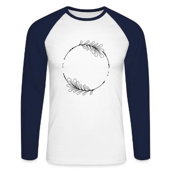 Schwarzer Kreis Rahmen mit Blättern - Unisex Baseballshirt langarm - Weiß/Navy - Vorne - Nik (191cm)