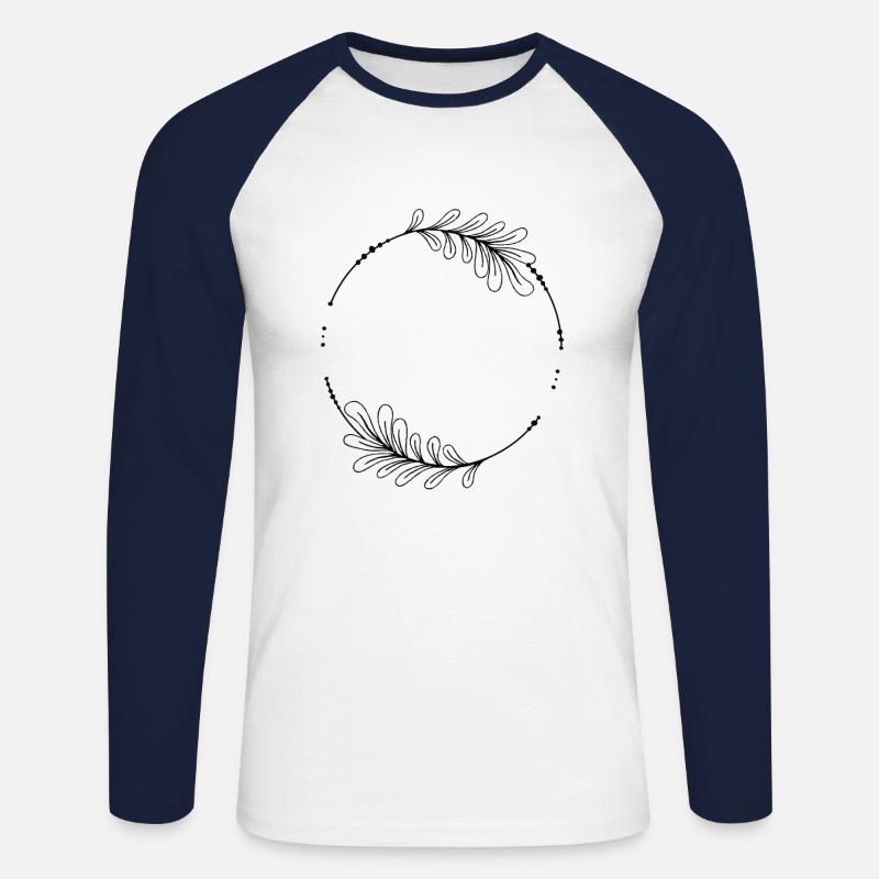 Schwarzer Kreis Rahmen mit Blättern - Unisex Baseballshirt langarm - Weiß/Navy