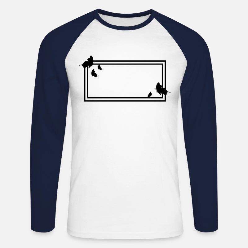Rectangular frame with butterflies - Unisex Long Sleeve Baseball T-Shirt - white/navy