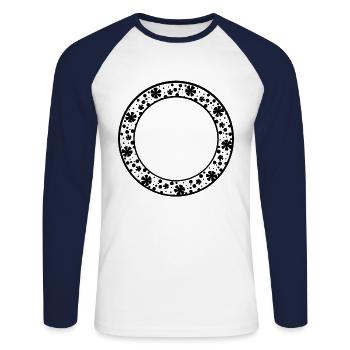 Cadre rond avec décoration à motif floral - T-shirt baseball manches longues Homme - blanc/marine - Devant - Nik (191cm)