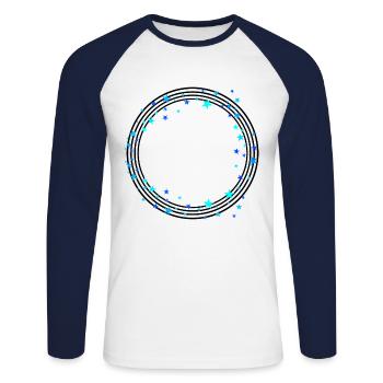 Black circular lines with stars - Unisex Long Sleeve Baseball T-Shirt - white/navy - Front - Nik (191cm)