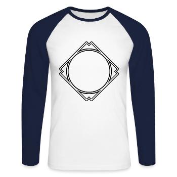Black circle in the square frame decoration - Unisex Long Sleeve Baseball T-Shirt - white/navy - Front - Nik (191cm)