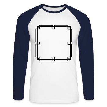 Orientalischer Rahmen Linien Strich Deko - Unisex Baseballshirt langarm - Weiß/Navy - Vorne - Nik (191cm)