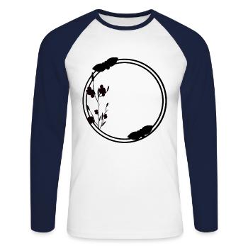 Frühlings Rahmen Kreis in schwarz Blumen - Unisex Baseballshirt langarm - Weiß/Navy - Vorne - Nik (191cm)