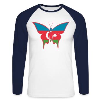 Drapeau de l’Azerbaïdjan papillon - T-shirt baseball manches longues Homme - blanc/marine - Devant - Nik (191cm)