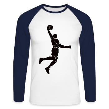 Basketball Player Silhouette Basketball - Unisex Long Sleeve Baseball T-Shirt - white/navy - Front - Nik (191cm)