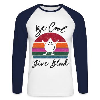 Be cool, give Blood! With Retro Sunset - Unisex Baseballshirt langarm - Weiß/Navy - Vorne - Nik (191cm)