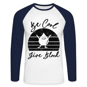Be cool, give Blood! With Retro Sunset - Unisex Baseballshirt langarm - Weiß/Navy - Vorne - Nik (191cm)