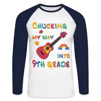 Chucking my way into 9th grade - Unisex Long Sleeve Baseball T-Shirt - white/navy - Front - Nik (191cm)