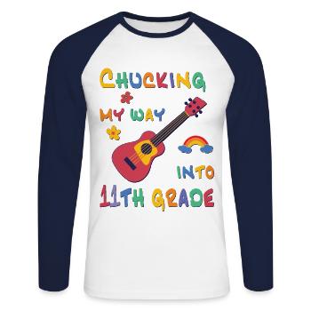 Chucking my way into 11th grade - Unisex Long Sleeve Baseball T-Shirt - white/navy - Front - Nik (191cm)