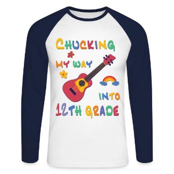Chucking my way into 12th grade - Unisex Long Sleeve Baseball T-Shirt - white/navy - Front - Nik (191cm)
