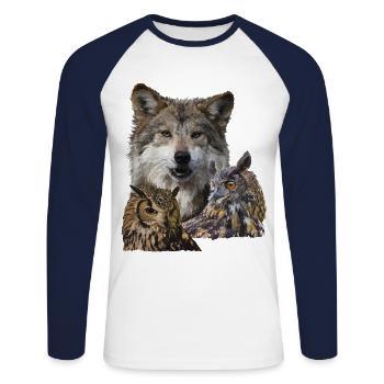 Wolf und Eulen - Unisex Baseballshirt langarm - Weiß/Navy - Vorne - Nik (191cm)