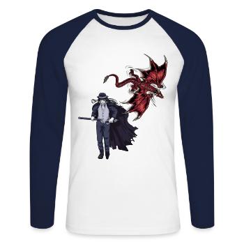 Dragon Swordsman Fantasy Medieval Fairy Tale - Unisex Long Sleeve Baseball T-Shirt - white/navy - Front - Nik (191cm)