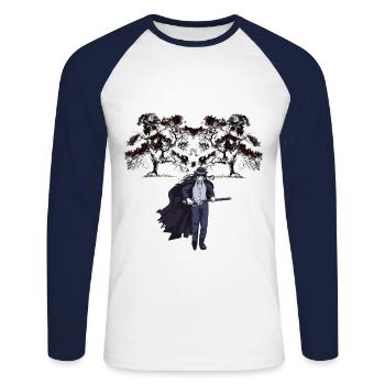 Épéiste guerrier d'Halloween d'horreur - T-shirt baseball manches longues Homme - blanc/marine - Devant - Nik (191cm)