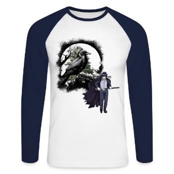 Horreur Halloween Corbeau Épéiste Corbeau Sombre - T-shirt baseball manches longues Homme - blanc/marine - Devant - Nik (191cm)
