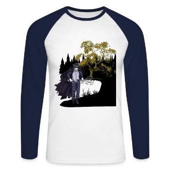 Horror Halloween Kämpfer Schwert Krieger Magisch - Unisex Baseballshirt langarm - Weiß/Navy - Vorne - Nik (191cm)