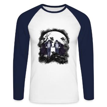Horror Halloween Fledermäuse Kämpfer Schwert - Unisex Baseballshirt langarm - Weiß/Navy - Vorne - Nik (191cm)
