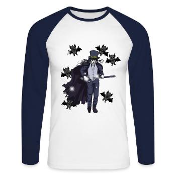 Horreur Halloween Fleddermäuse Épée de combattant - T-shirt baseball manches longues Homme - blanc/marine - Devant - Nik (191cm)