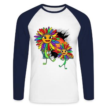LGBT Sonnenblumen Regenbogen Gay Pride - Unisex Baseballshirt langarm - Weiß/Navy - Vorne - Nik (191cm)