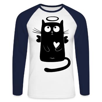 angélique chat - T-shirt baseball manches longues Homme - blanc/marine - Devant - Nik (191cm)