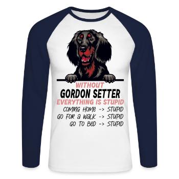 Ohne Gordon Setter ist alles doof - Unisex Baseballshirt langarm - Weiß/Navy - Vorne - Nik (191cm)