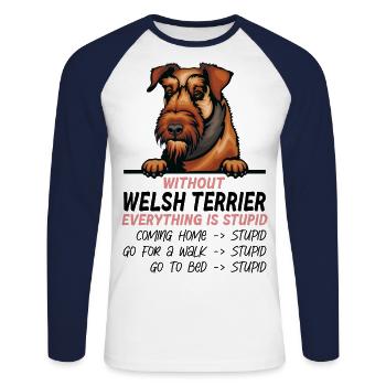 Ohne Welsh Terrier ist alles doof - Unisex Baseballshirt langarm - Weiß/Navy - Vorne - Nik (191cm)