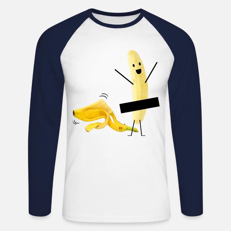 Lustige Banane nackt Striptease Geschenkidee - Unisex Baseballshirt langarm - Weiß/Navy
