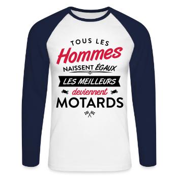 All men are born equal, Best Bikers - Unisex Long Sleeve Baseball T-Shirt - white/navy - Front - Nik (191cm)
