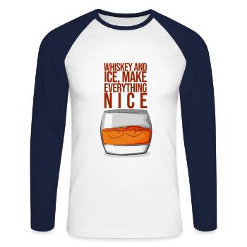 Whiskey Scotch Drink Whisky Tasting Irish Geschenk - Unisex Baseballshirt langarm - Weiß/Navy - Vorne - Nik (191cm)