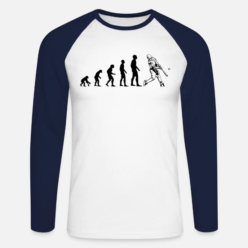Baseball Spieler Evolution - Unisex Baseballshirt langarm - Weiß/Navy