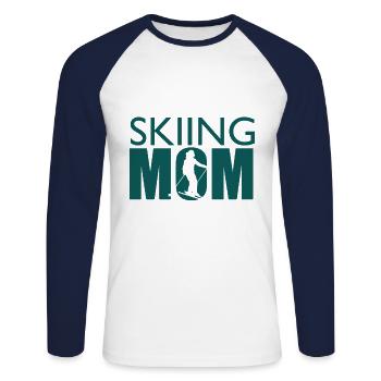 Skifahren Mama Ski Mom Skiing Mutter - Unisex Baseballshirt langarm - Weiß/Navy - Vorne - Nik (191cm)