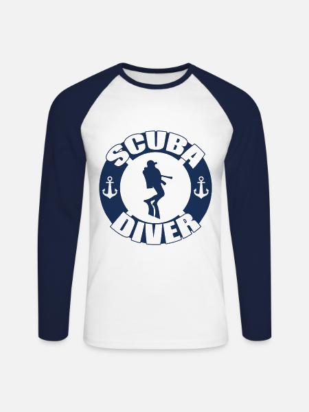 Diving Diver Gift - Unisex Long Sleeve Baseball T-Shirt - white/navy