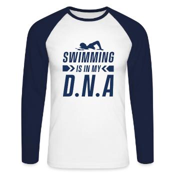Swimming - Unisex Baseballshirt langarm - Weiß/Navy - Vorne - Nik (191cm)