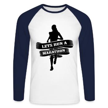 Marathon - T-shirt baseball manches longues Homme - blanc/marine - Devant - Nik (191cm)