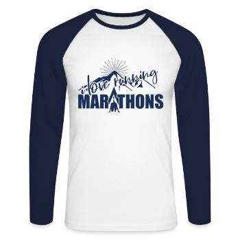 Jogging Marathon Jogger Marathon Runner Half Marathon - Unisex Long Sleeve Baseball T-Shirt - white/navy - Front - Nik (191cm)