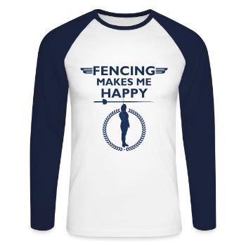 Fechtsport Fechter Fechterin Fechten Fechtkampf - Unisex Baseballshirt langarm - Weiß/Navy - Vorne - Nik (191cm)