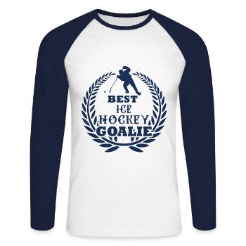 Hockey sur glace gardien - T-shirt baseball manches longues Homme - blanc/marine - Devant - Nik (191cm)