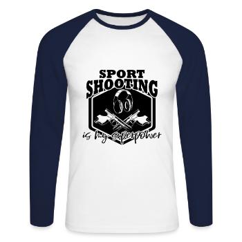 Sport shooting - Unisex Long Sleeve Baseball T-Shirt - white/navy - Front - Nik (191cm)