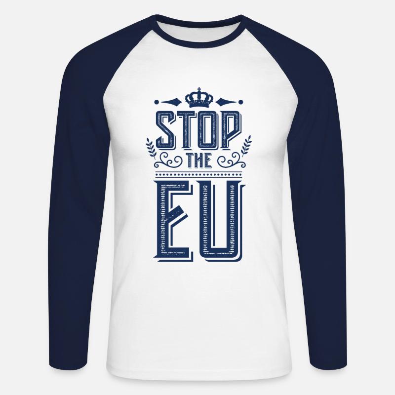 Stop die EU - Unisex Baseballshirt langarm - Weiß/Navy